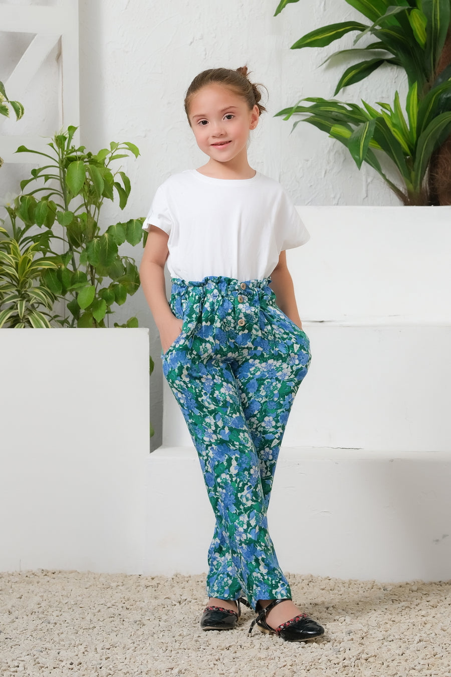 Green Floral Print Wide Leg Trousers