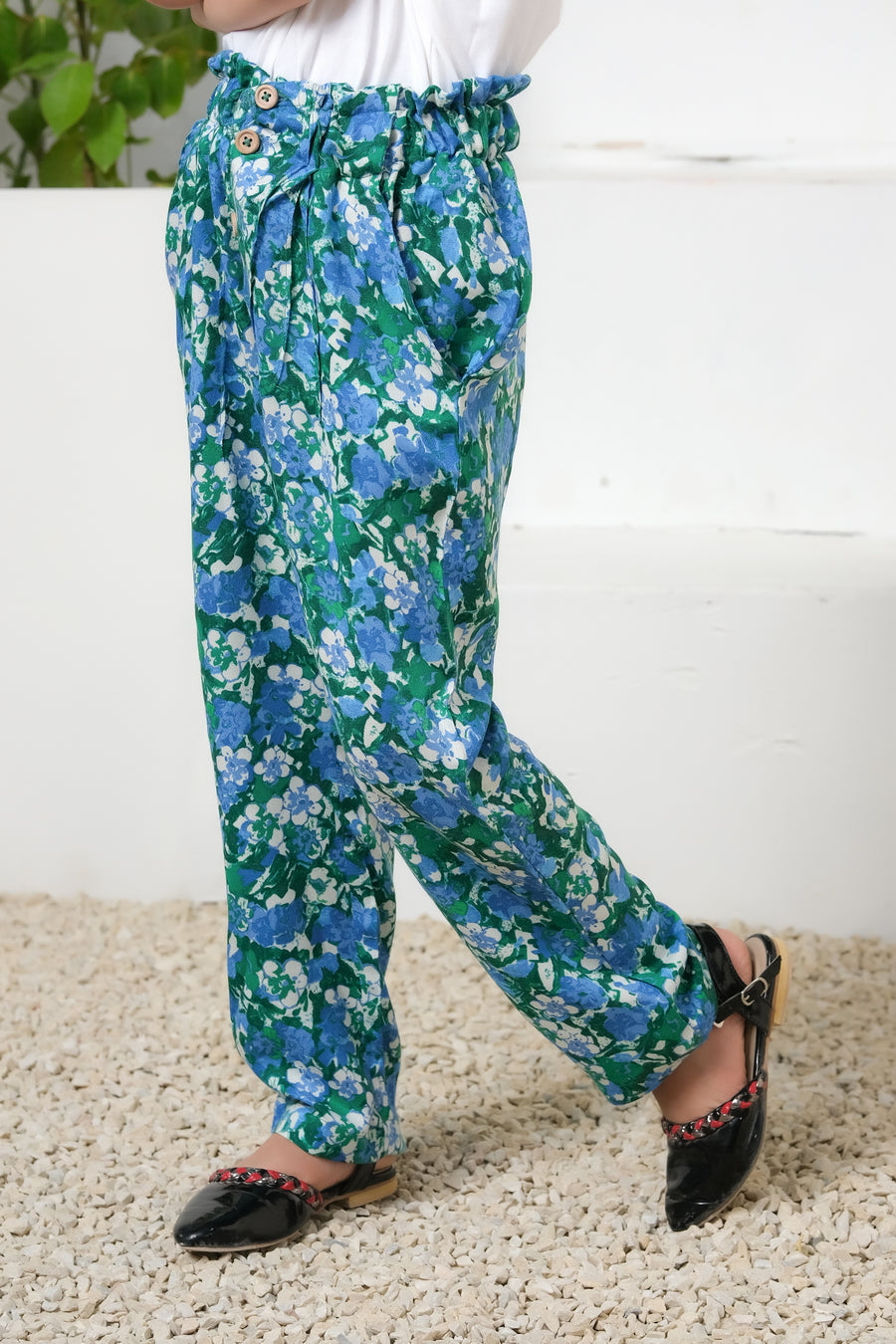 Green Floral Print Wide Leg Trousers