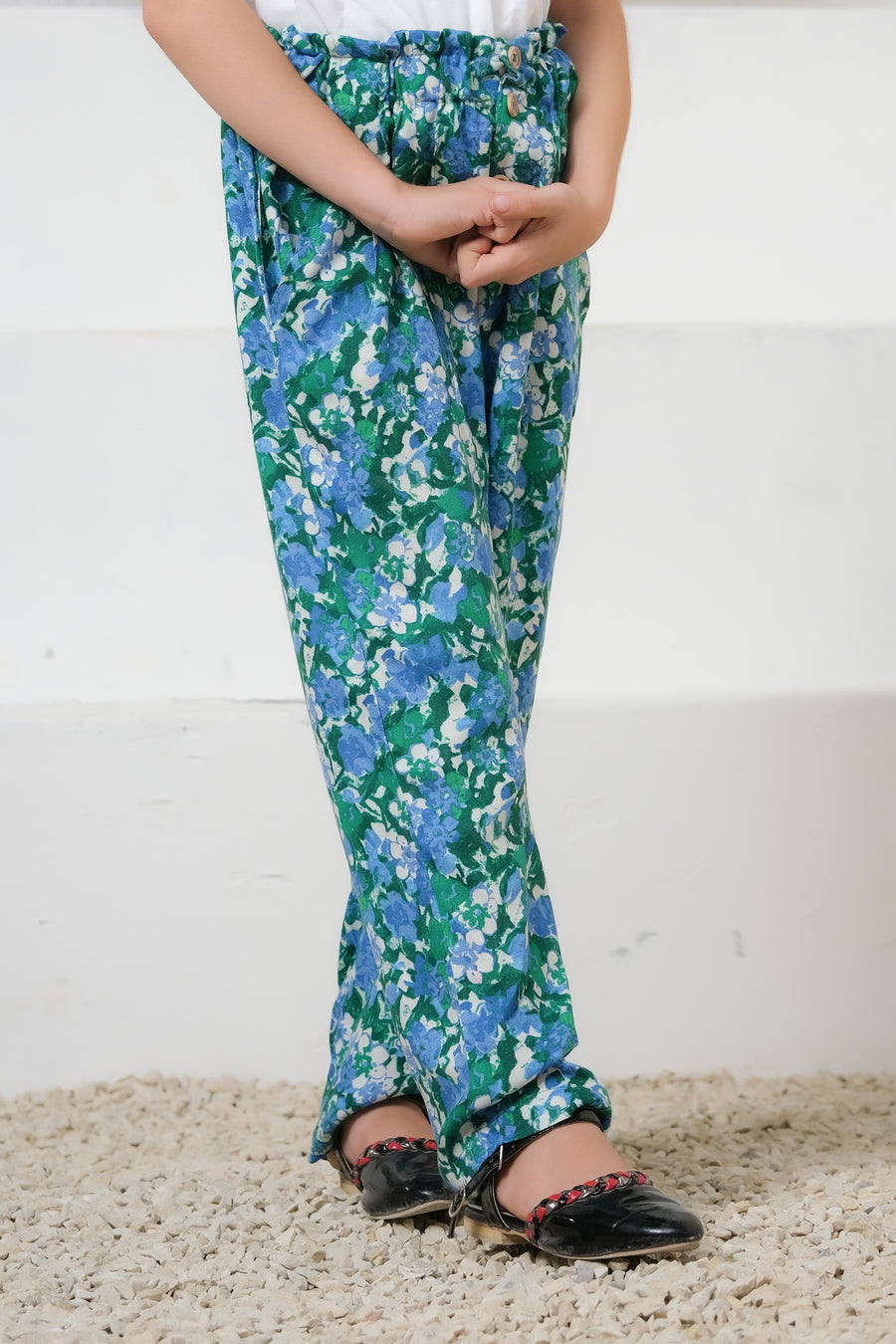 Green Floral Print Wide Leg Trousers