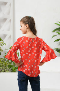 Allover Flowers Print Frill Sleeves Top - Cotton - shirts, topsshirts, kids-clearance - Sprinkles Pakistan