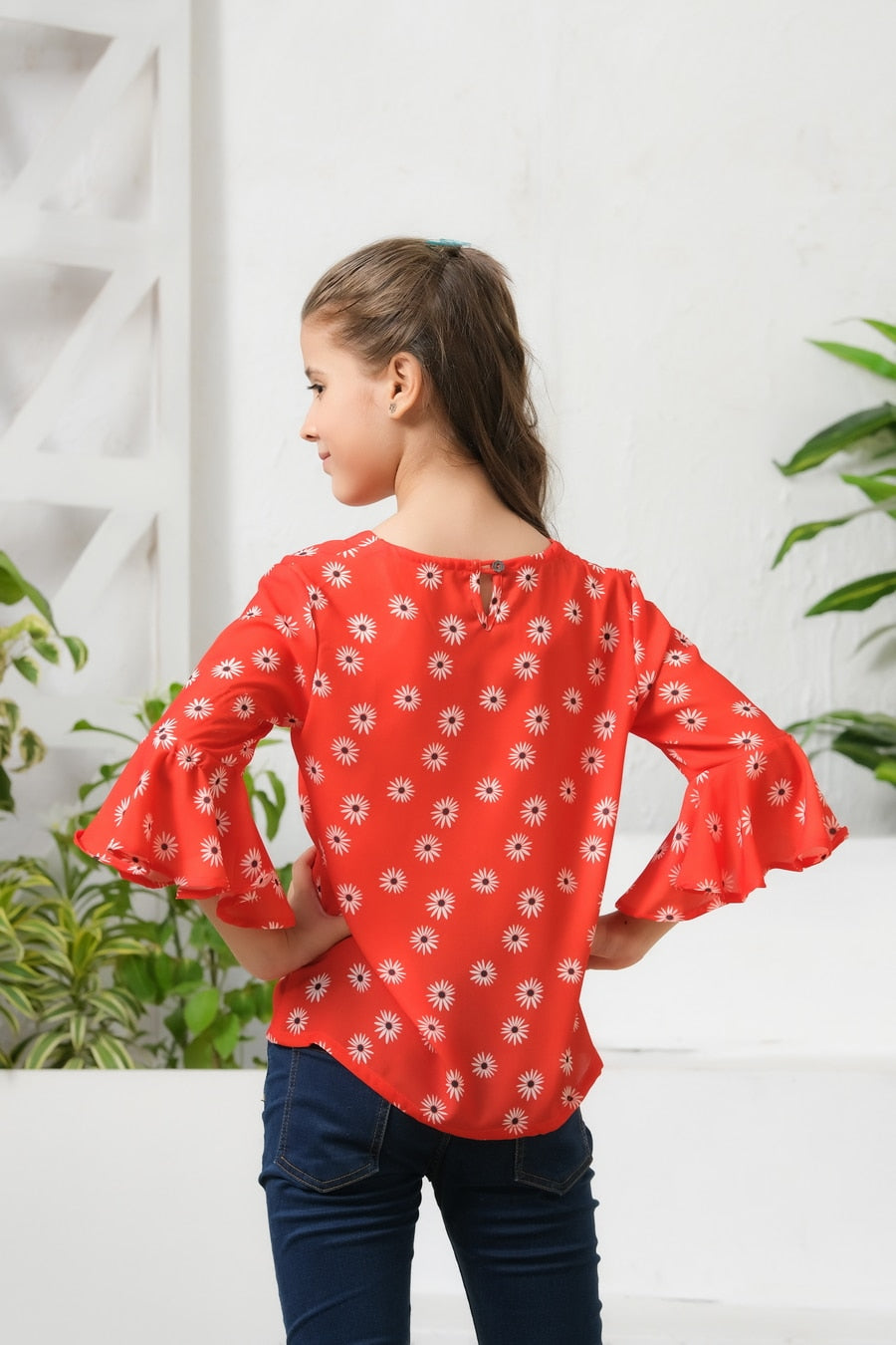 Allover Flowers Print Frill Sleeves Top - Cotton - shirts, topsshirts, kids-clearance - Sprinkles Pakistan