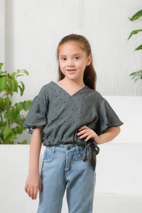 Ditsy Green Floral Print Crop Top - Cotton - shirts, topsshirts, kids-clearance - Sprinkles Pakistan