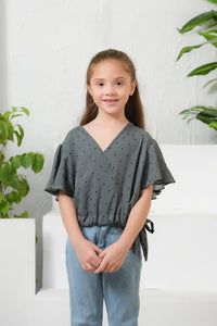 Ditsy Green Floral Print Crop Top - Cotton - shirts, topsshirts, kids-clearance - Sprinkles Pakistan