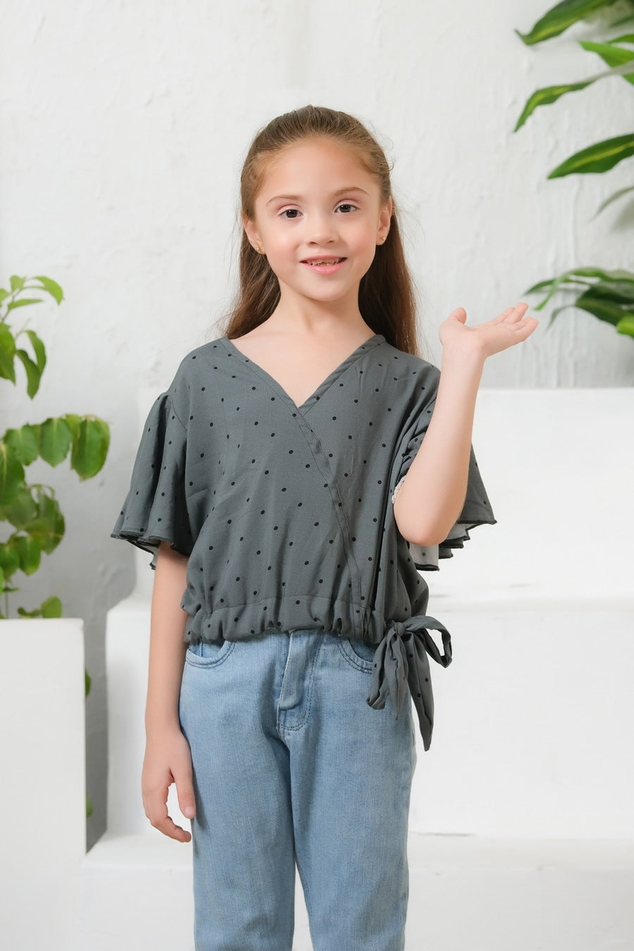 Ditsy Green Floral Print Crop Top - Cotton - shirts, topsshirts, kids-clearance - Sprinkles Pakistan