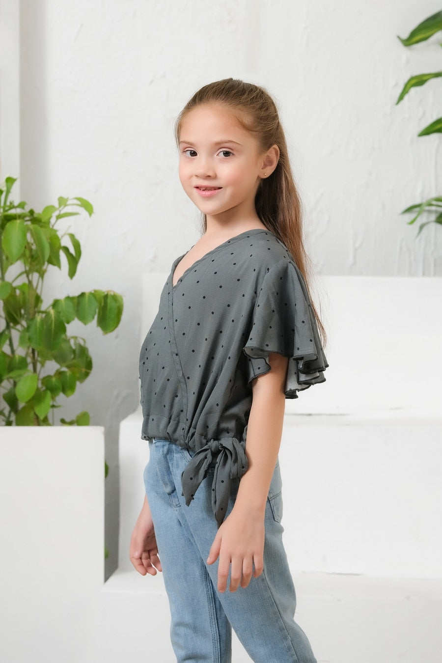 Ditsy Green Floral Print Crop Top - Cotton - shirts, topsshirts, kids-clearance - Sprinkles Pakistan