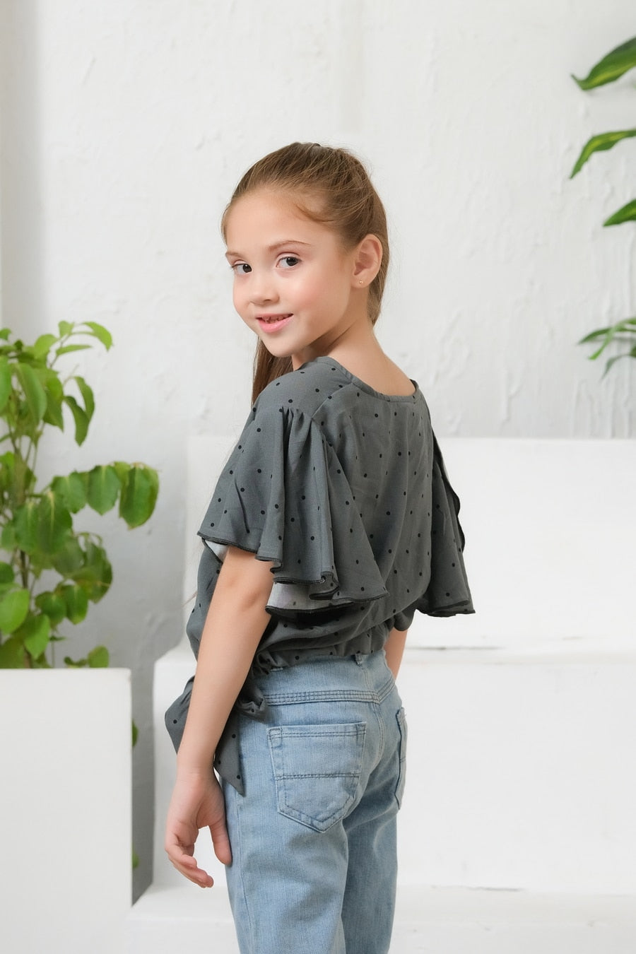 Ditsy Green Floral Print Crop Top - Cotton - shirts, topsshirts, kids-clearance - Sprinkles Pakistan
