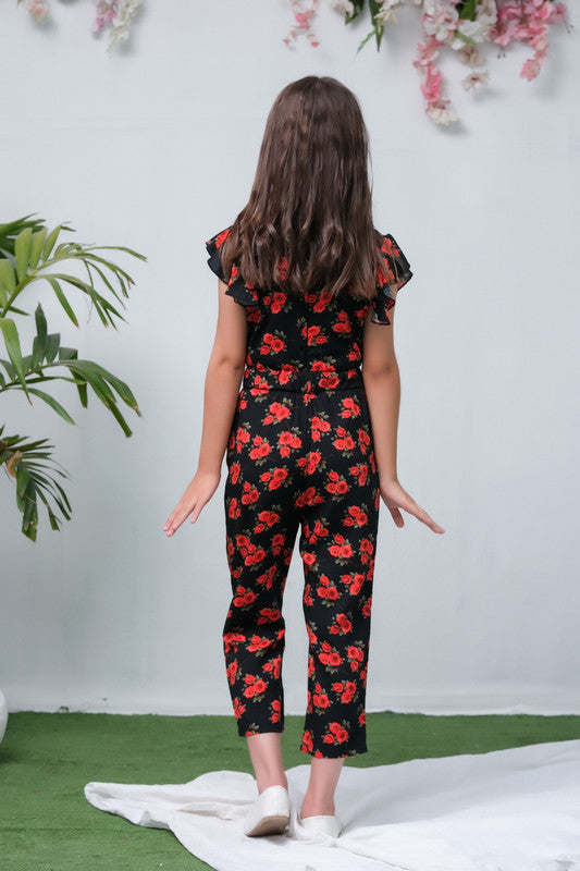 Black with Orange Floral Print Smart Fit Jumpsuit