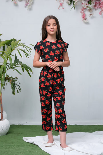 Black with Orange Floral Print Smart Fit Jumpsuit