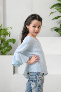 Allover Sky Dot Print Frill Sleeves Top - Cotton - shirts, topsshirts, kids-clearance - Sprinkles Pakistan
