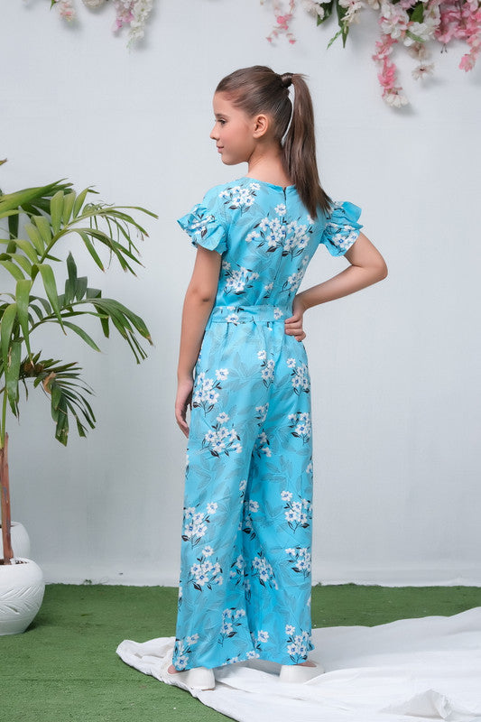 Sky Blue Floral Print Jumpsuit