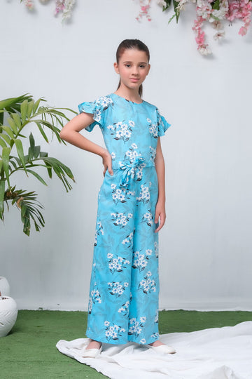 Sky Blue Floral Print Jumpsuit