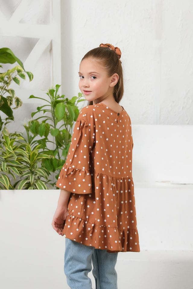 Dot Print Puff Sleeve Peplum Top