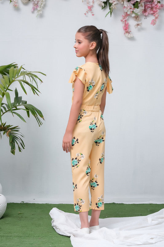 Yellow with Green Floral Print Smart Fit Jumpsuit