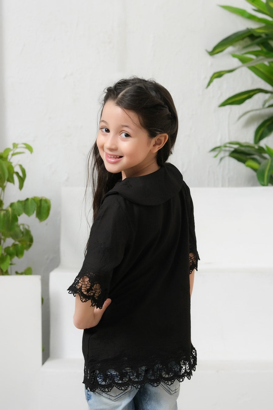 Black Drop Shoulders Embroidery Shirt - Chicken Kadi - shirts, topsshirts, kids-clearance - Sprinkles Pakistan