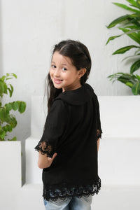 Black Drop Shoulders Embroidery Shirt - Chicken Kadi - shirts, topsshirts, kids-clearance - Sprinkles Pakistan