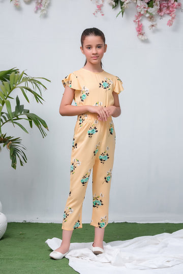 Yellow with Green Floral Print Smart Fit Jumpsuit