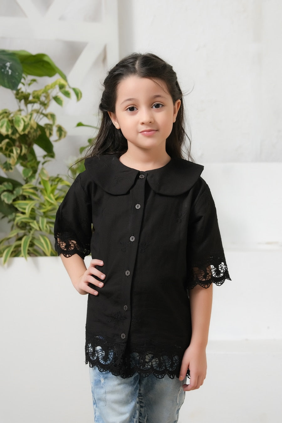 Black Drop Shoulders Embroidery Shirt - Chicken Kadi - shirts, topsshirts, kids-clearance - Sprinkles Pakistan