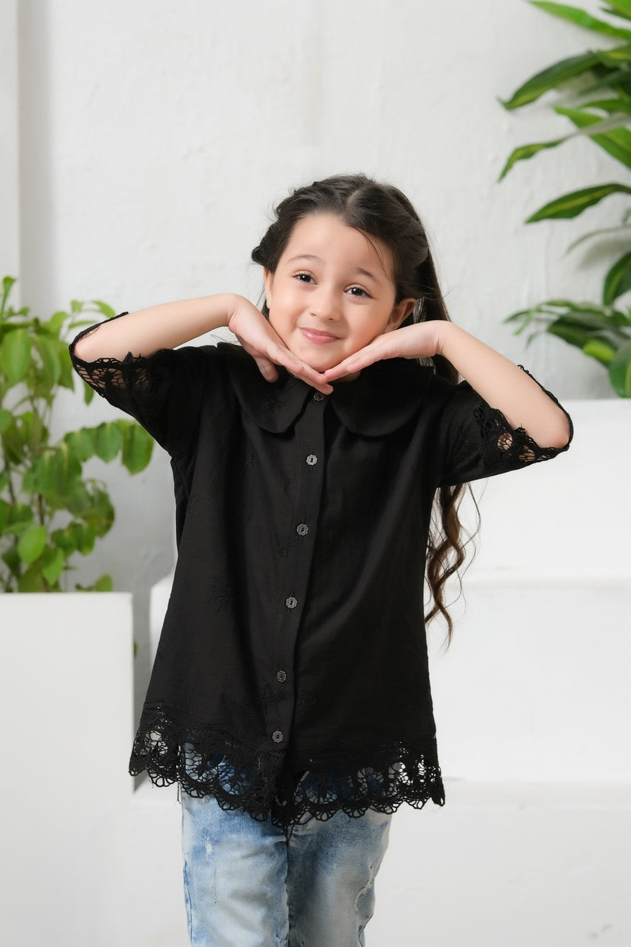 Black Drop Shoulders Embroidery Shirt - Chicken Kadi - shirts, topsshirts, kids-clearance - Sprinkles Pakistan