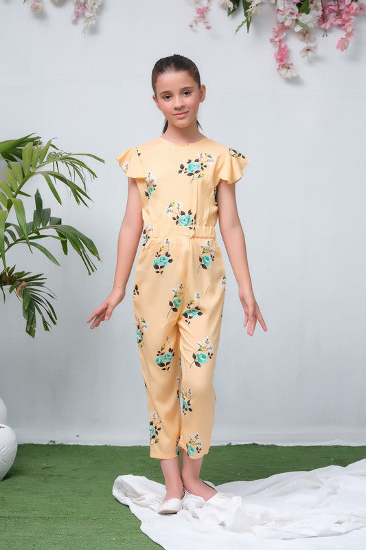 Yellow with Green Floral Print Smart Fit Jumpsuit