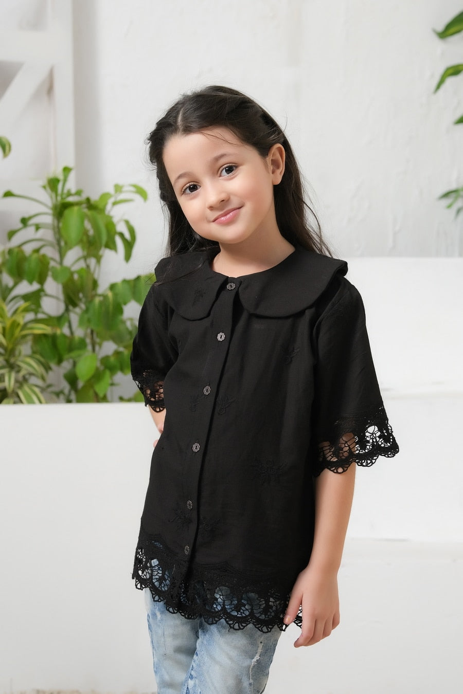Black Drop Shoulders Embroidery Shirt - Chicken Kadi - shirts, topsshirts, kids-clearance - Sprinkles Pakistan