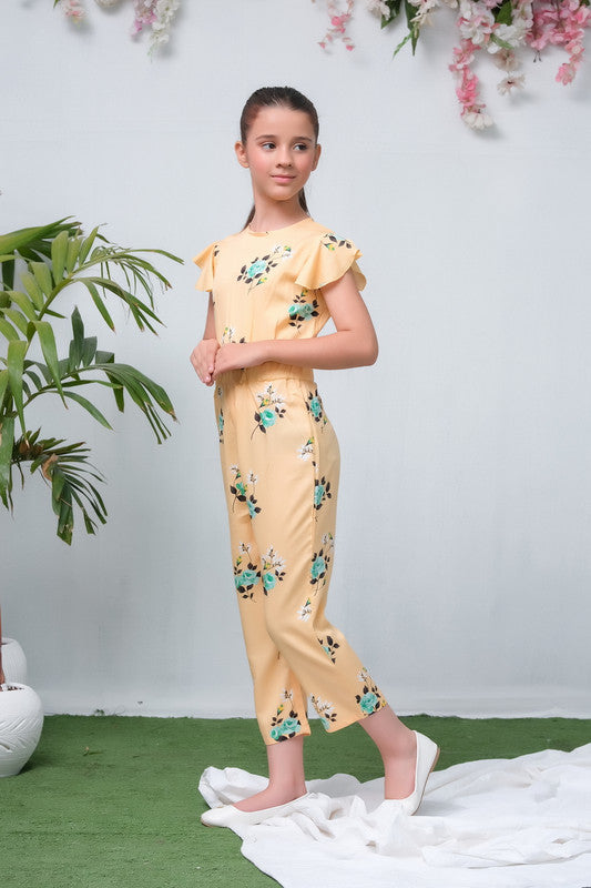 Yellow with Green Floral Print Smart Fit Jumpsuit