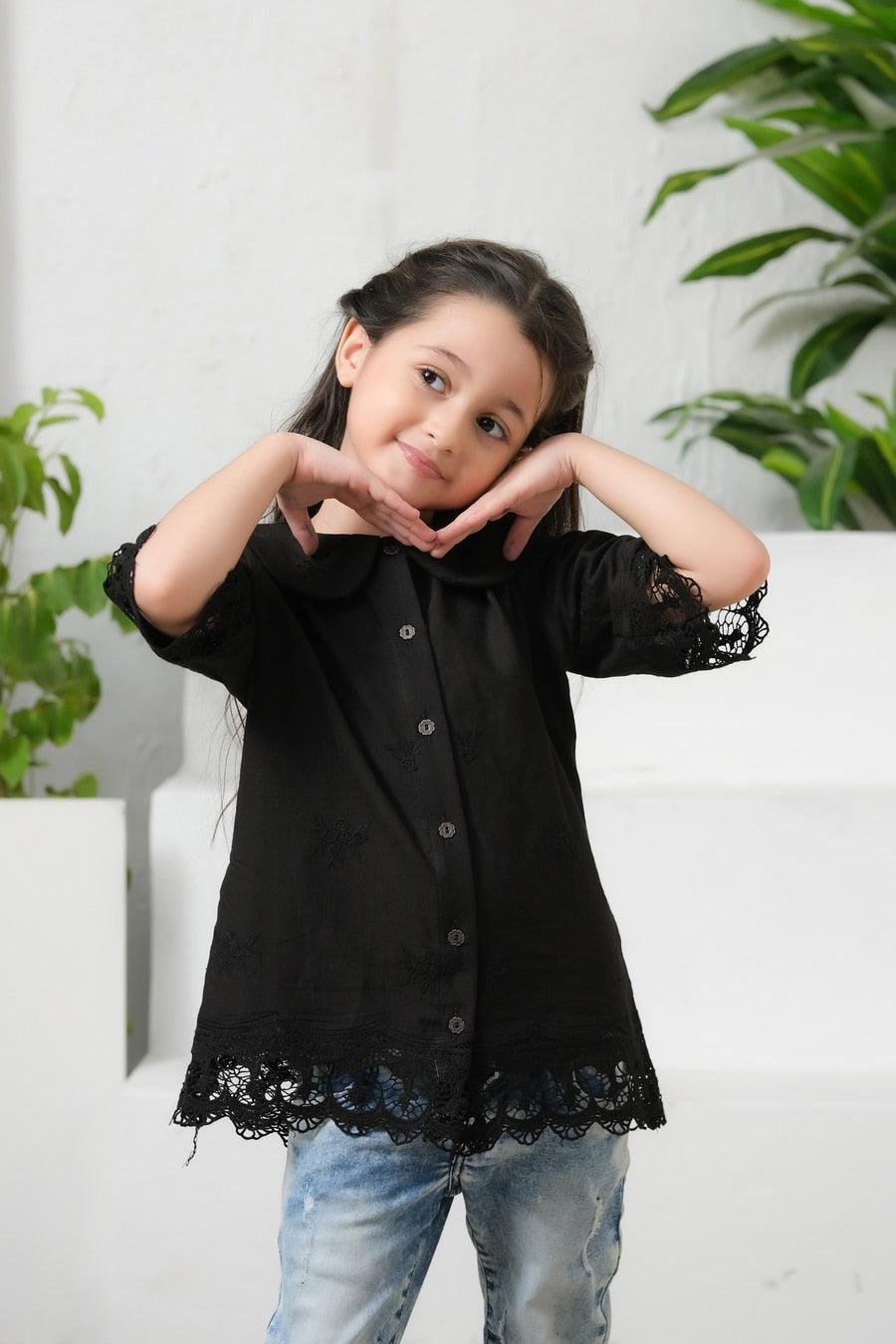 Black Drop Shoulders Embroidery Shirt - Chicken Kadi - shirts, topsshirts, kids-clearance - Sprinkles Pakistan