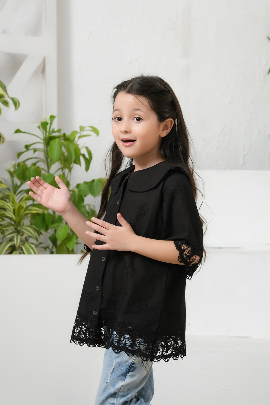 Black Drop Shoulders Embroidery Shirt