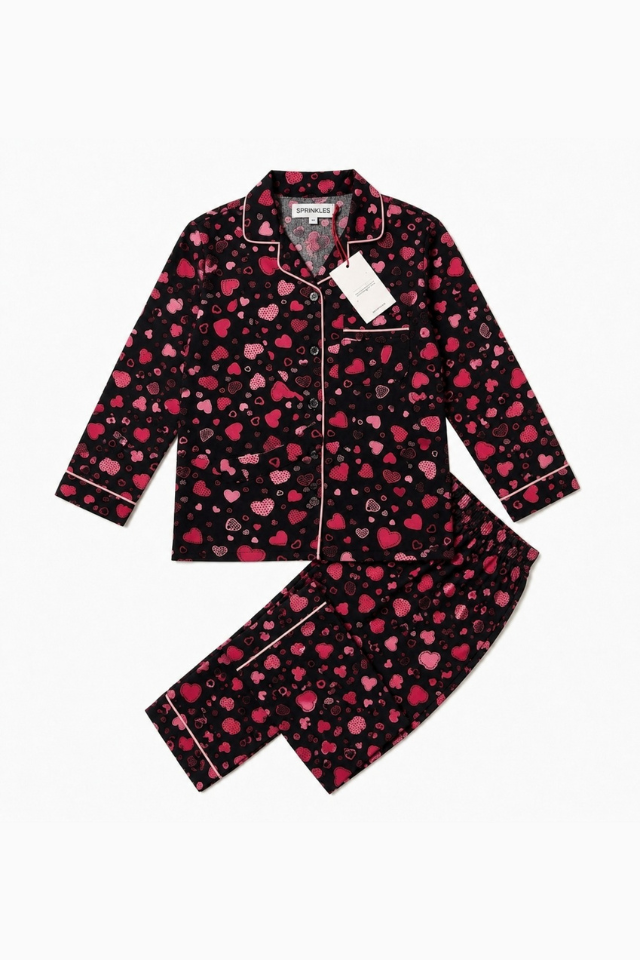 Velvet Hearts - 2pcs - Nightsuit - Boski Linen - New Arrival, Night Suit - Sprinkles Pakistan