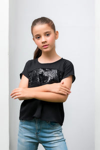 Black Girls Sequence Top - Woven Fabric - new-arrivals, shirts, kids-clearance - Sprinkles Pakistan