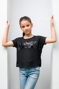 Black Girls Sequence Top - Woven Fabric - new-arrivals, shirts, kids-clearance - Sprinkles Pakistan