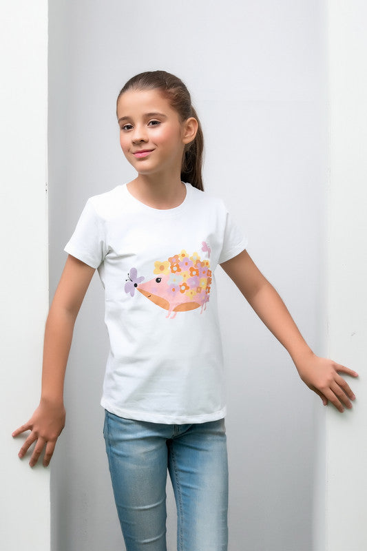 White Floral & Butterfly Animal Print Tee - Cotton - Tee_clearance,grand-sale, t-shirts, kids-clearance - Sprinkles Pakistan