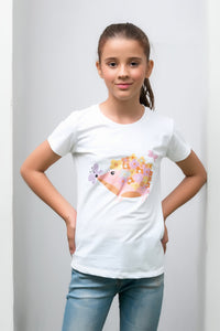 White Floral & Butterfly Animal Print Tee - Cotton - Tee_clearance,grand-sale, t-shirts, kids-clearance - Sprinkles Pakistan
