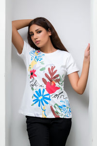 Life in Color White Tee for Girls - Cotton - Tee_clearance,grand-sale, t-shirts, kids-clearance - Sprinkles Pakistan