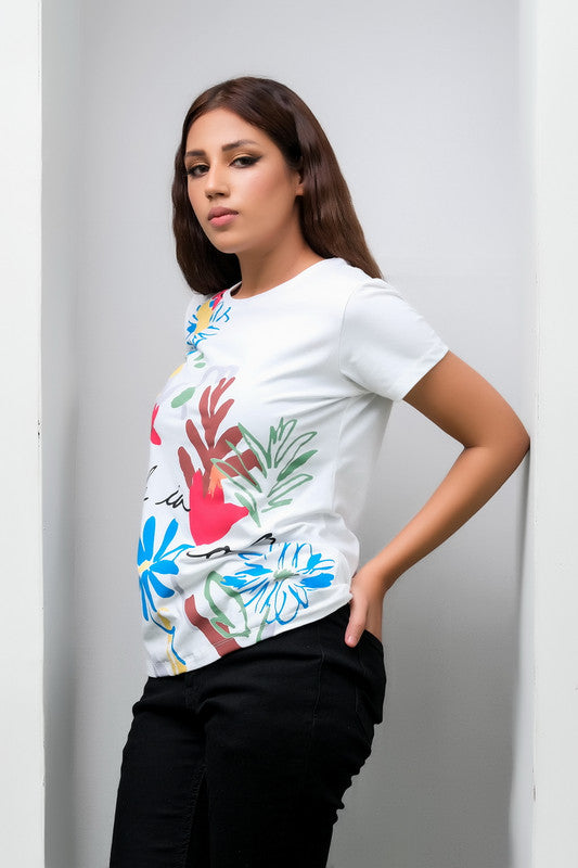 Life in Color White Tee for Girls - Cotton - Tee_clearance,grand-sale, t-shirts, kids-clearance - Sprinkles Pakistan