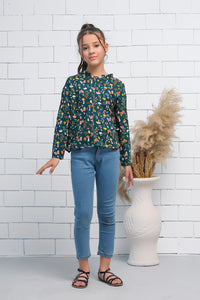 Mint Green Allover Random Flowers Boat Neck Long Sleeves Print Top - Fabric - The Last Sprinkle - Sprinkles Pakistan