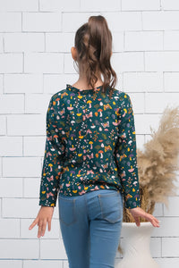 Mint Green Allover Random Flowers Boat Neck Long Sleeves Print Top - Fabric - The Last Sprinkle - Sprinkles Pakistan