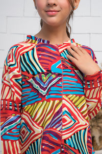 Allover Print Asymmetrical Boat Neck Long Sleeves Shirt - Fabric - shirts, topsshirts, kids-clearance - Sprinkles Pakistan