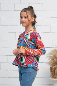 Allover Print Asymmetrical Boat Neck Long Sleeves Shirt - Fabric - shirts, topsshirts, kids-clearance - Sprinkles Pakistan