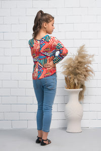 Allover Print Asymmetrical Boat Neck Long Sleeves Shirt - Fabric - shirts, topsshirts, kids-clearance - Sprinkles Pakistan