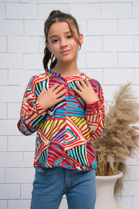 Allover Print Asymmetrical Boat Neck Long Sleeves Shirt - Fabric - shirts, topsshirts, kids-clearance - Sprinkles Pakistan