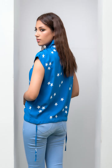 Blue Stars Girls Printed Top