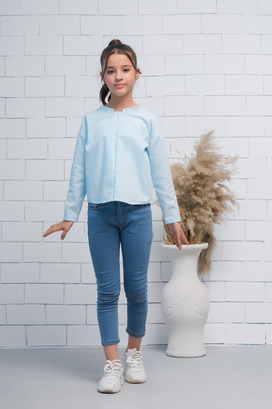 Blue Strip Boat Neck Long Sleeves Top - Fabric - shirts, topsshirts, kids-clearance - Sprinkles Pakistan