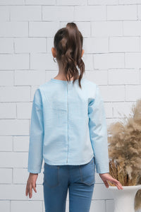 Blue Strip Boat Neck Long Sleeves Top - Fabric - shirts, topsshirts, kids-clearance - Sprinkles Pakistan