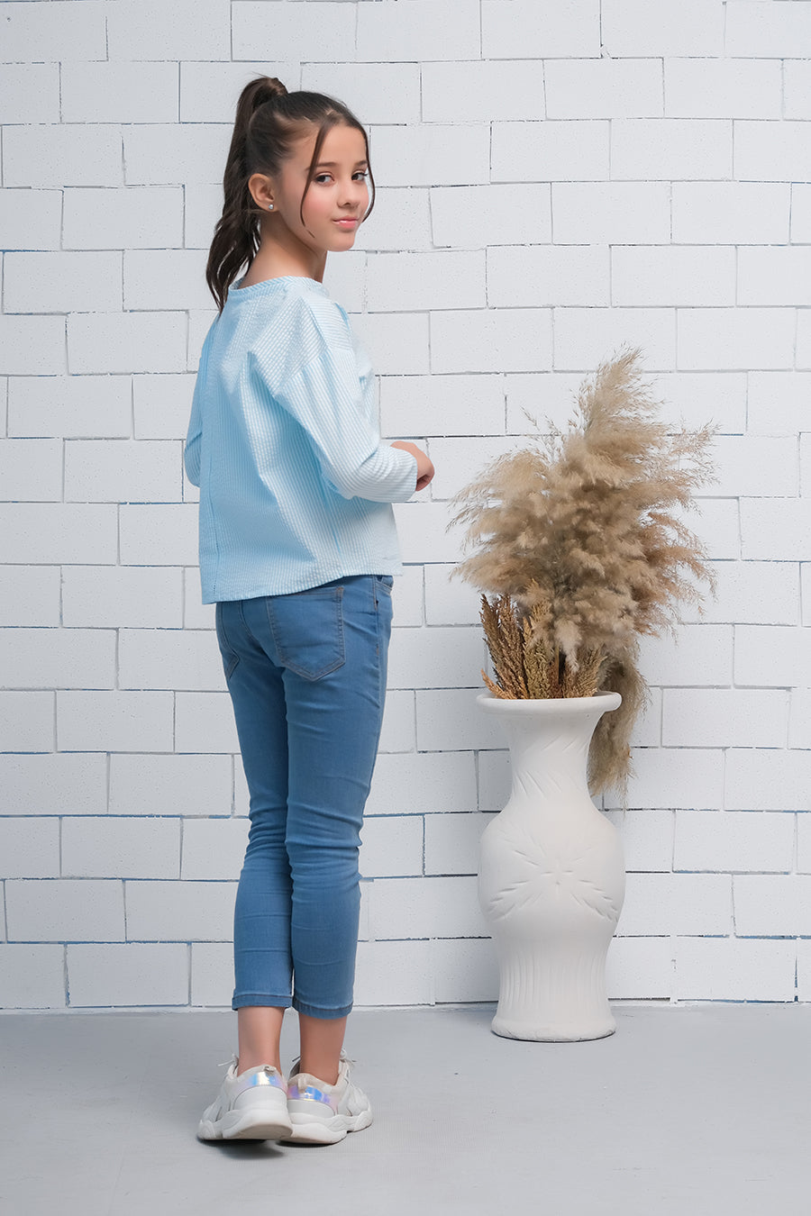 Blue Strip Boat Neck Long Sleeves Top - Fabric - shirts, topsshirts, kids-clearance - Sprinkles Pakistan