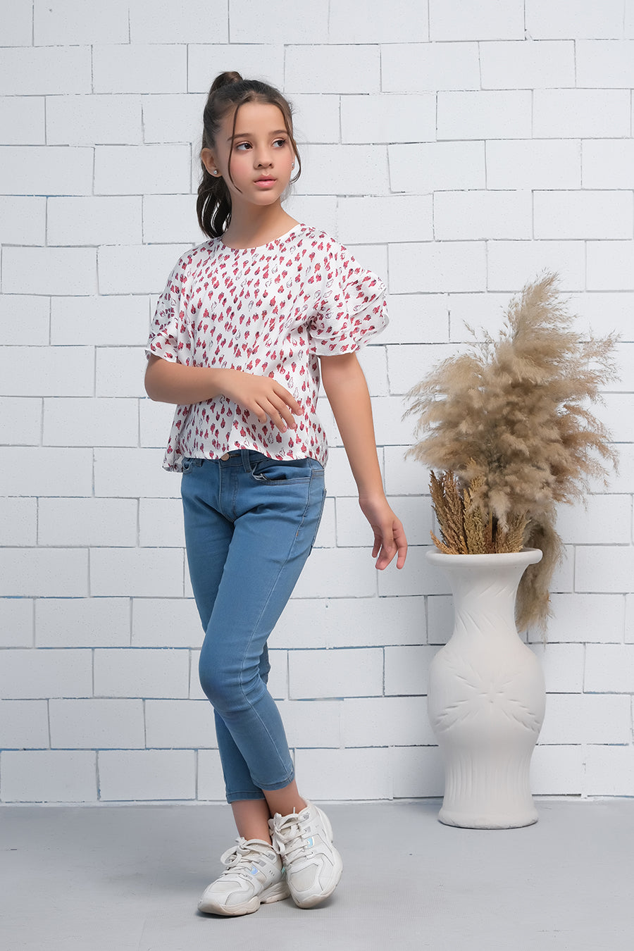 Pink Allover Tulips Print Half  Sleeves Print Top - Fabric - shirts, topsshirts, kids-clearance - Sprinkles Pakistan
