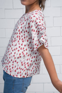Pink Allover Tulips Print Half  Sleeves Print Top - Fabric - shirts, topsshirts, kids-clearance - Sprinkles Pakistan