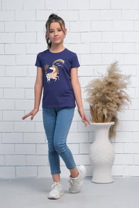 Navy Blue Short Sleeves Colourful Unicorn Print Tee - Cotton - Tee_clearance,grand-sale, t-shirts, kids-clearance - Sprinkles Pakistan