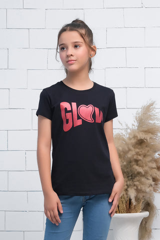 Black Short Sleeves Glow Print Tee