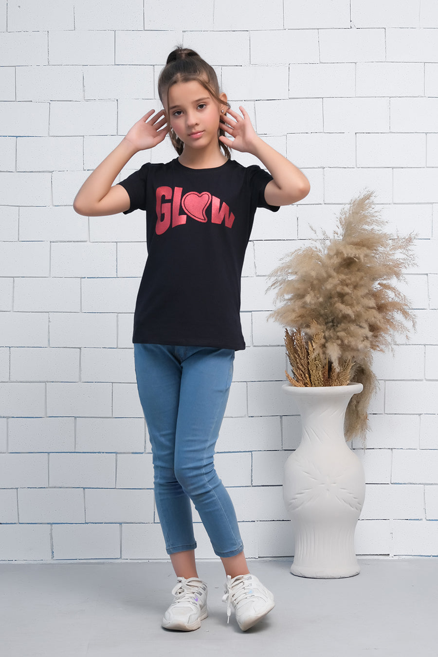 Black Short Sleeves Glow Print Tee - Cotton - Tee_clearance,grand-sale, t-shirts, kids-clearance - Sprinkles Pakistan