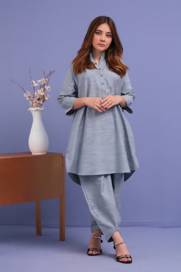 Grey Texture 2 Pcs Ready to Wear Set - Medium Tall Shirt with Trouser